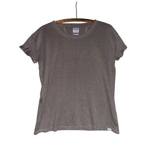 Prana Womens M Striped Short Sleeve Crew Neck T-Shirt Green